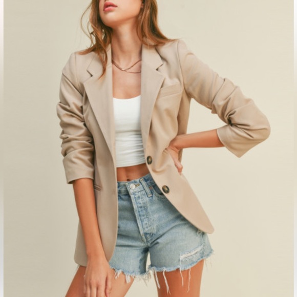 MINIMALIST BOYFRIEND BLAZER JACKET - KHAKI TAUPE - Picture 6 of 6